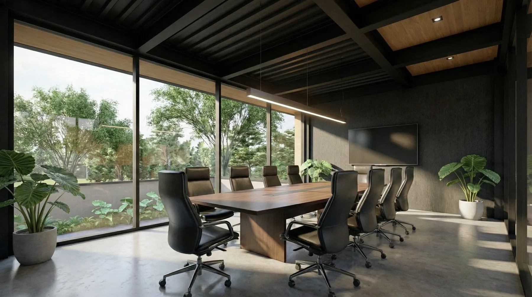 Sala de juntas con vista al jardín, oficinas CEO